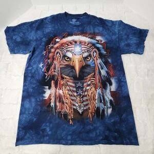The Mountain T-Shirt Bald Eagle w/ Headdress Large Dark Blue Tie Dye 2015